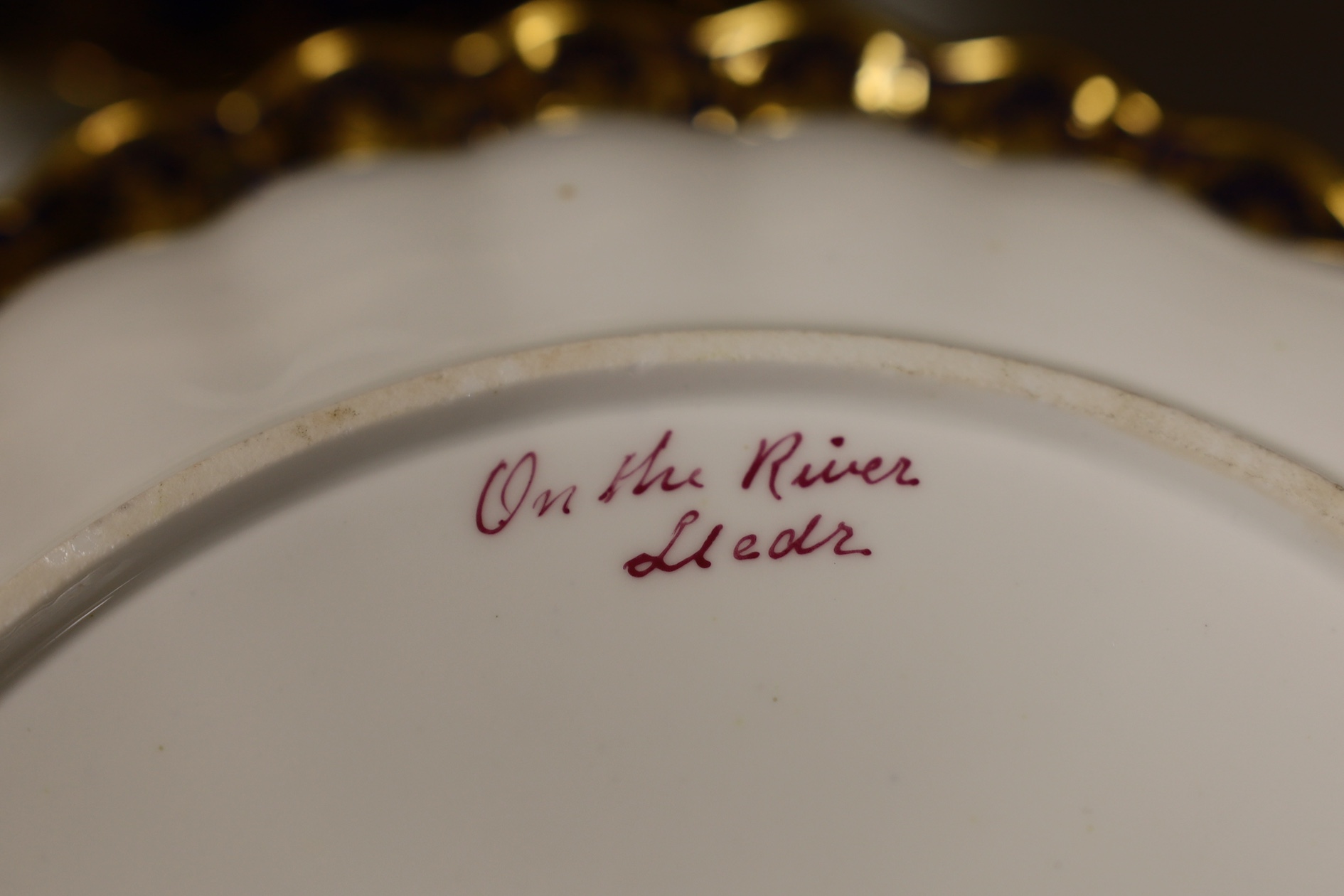 A Copeland Spode blue and gilt decorated topographical dessert service with central titled landscape cartouches, comports 21.5cm diameter. Condition - fair to good